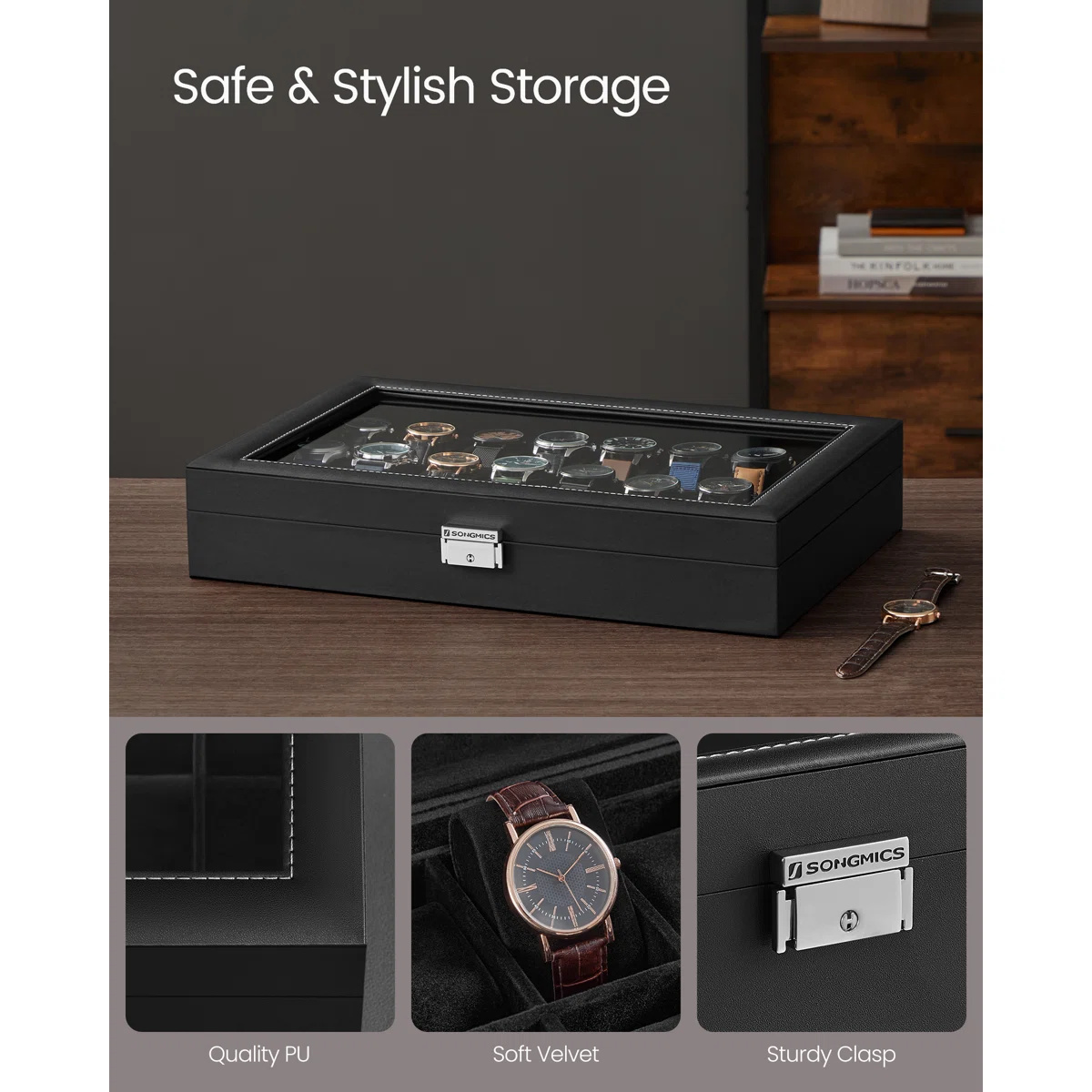 Lockable Watch Case, 24-Slot Watch Box, Watch Organizer With Glass Lid, Gift Idea - Image 3