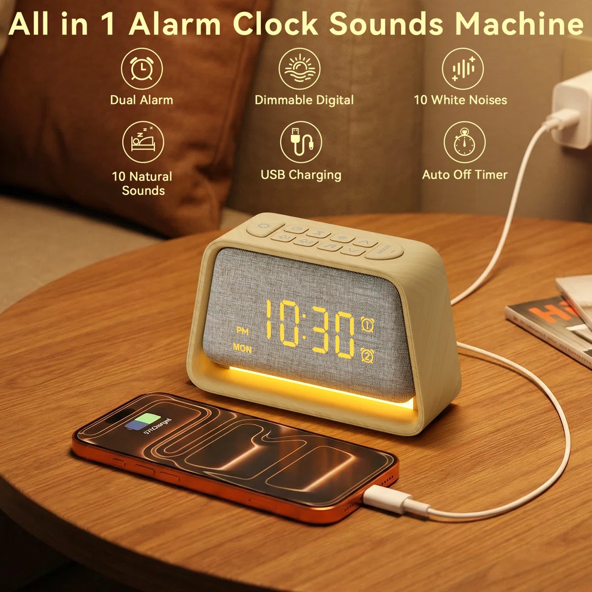 Wooden Sunrise Alarm Clock with Wake-Up Light, White Noise - Image 3